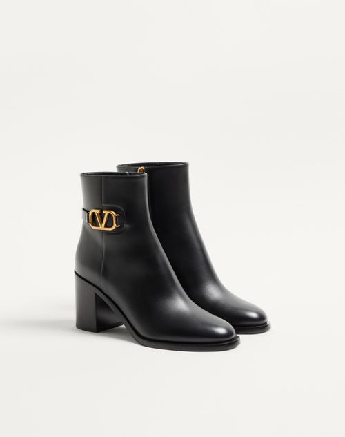 Valentino Garavani - Vlogo Signature Calfskin Ankle Boot 75mm - Black - Woman - Boots And Ankle Boots